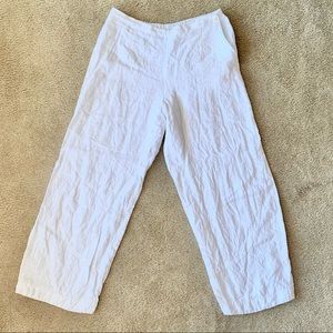 Flax 100% Linen wide leg pant elastic waist button side pockets